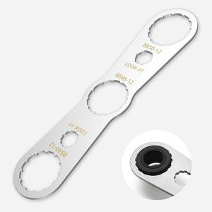 lot 6264 image: HUBAKO 5 in 1 Multifunction Bottom Bracket Wrench for 48 49 50 OD 12 Notch, Cr-V Steel  Ni-Cr Plating BB Wrench Tool with 2 Look-YT Hole, Bicycle Bottom Bracket Bearing Install Removal Tool