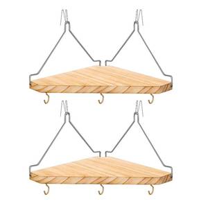 lot 6290 image: onsogi Fabric Wall Cubicle Corner Shelf with Hooks for Work Decor, Wooden Cubicle Organizer Storage Shelf with Hangers Cubicle Accessories for Women Men Desk, 2 Pack