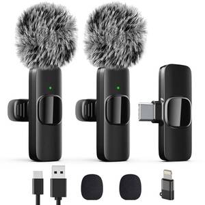 lot 6302 image: Professional Wireless Lavalier Lapel Microphone for iPhone, iPad, Mini Video Recording Mic for Interview Video Podcast Vlog YouTube & Livestream, Noise Reduction, Plug & Play, 2 Pack (Type-C port)