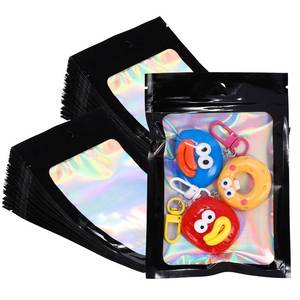 lot 6304 image: A4x6 Inch Black Holographic Mylar Bags, 100Pcs Resealable Foil Zipper Pouches for Gummies, Jewelry Storage, Party Favors, Small Business Packaging