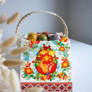 lot 6308 image: HunnmingRe Easter Orthodox Pascha Basket Cover Table Decoration Religious 22 Traditional Easter Egg Floral Basket Towel Ukrainian Style Xb Pattern Fabric Communion Greek Christian