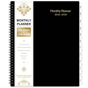 lot 6317 image: 2026-2028 Monthly Planner - 2 Year Monthly Planner 2026-2028 With Tabs, JUL 2026 - JUN 2028, 9 x 11, 24-Month Calendar with Pocket, Label, Contacts - Black