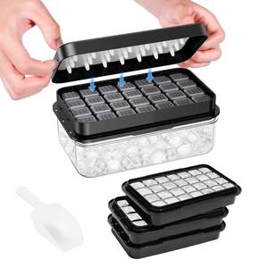 lot 6328 image: PHINOX Ice Cube Tray with Lid and Bin, 3 Pack Plastic Ice Cube Tray Molds, 84 pcs Ice Trays for freezer, Chilling Drinks, Whiskey & Cocktails, with Ice Container and Ice Scoop, BPA-Free