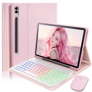 lot 6402 image: Case Keyboard for Samsung Galaxy Tab S10 Plus  S9 FE Plus  S9 Plus  S8 Plus  S7 FE  S7 Plus 12.4 inch - 7 Color Rainbow Backlit Magnetic Keyboard with S Pen Holder with Mouse - Pink
