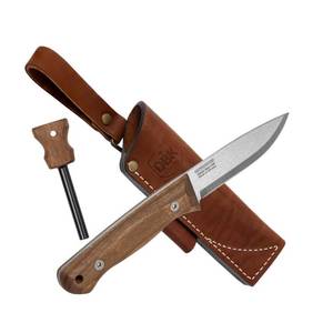 lot 6407 image: BPSKNIVES Bushmate 2.0 Designed by DBK - Bushcraft Knife - Fixed-Blade Carbon Steel Knife with Leather Sheath & Firestarter - Outdoor Full Tang Camping Survival Knives