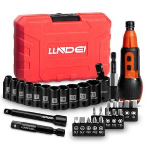 lot 6416 image: LLNDEI 31Pcs Electric Screwdriver, 4V Cordless Screwdriver Rechargeable with Bits & 14 Sockets, Power Screwdriver with Extension Bar, Adapters and Universal Joint.