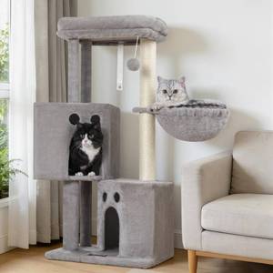 lot 9770 image: Small Cat Tree Tower for Indoor Cats, 40 in Medium Compact Adults Cat Beds Trees with 2 Condos, Sisal Scratching Post, Large Perch Platform, Multi-Level Kitty Kitten Climbing Stands House(Light Grey)