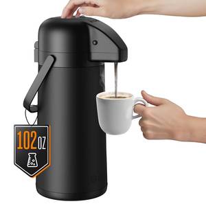 lot 9782 image: Airpot Coffee Carafe for Keeping Hot - 102 OZ 3L Large Coffee Dispenser with Pump - Insulated Stainless Steel Carafe Urn for Hot Drinks Water Tea - Thermal Beverage Dispenser for Parties