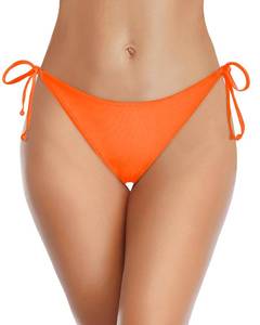 lot 10076 image: Holipick Neon Orange Bikini Bottoms for Women String Bathing Suit Bottom with Moderate Coverage Low Waist Swim Bottom S
