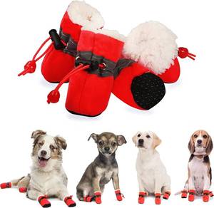 lot 10096 image: YAODHAOD Dog Shoes for Winter, Dog Boots & Paw Protectors, Fleece Warm Snow Booties for Puppy with Reflective Strip Anti-Slip Rubber Sole for Small Medium Size Dogs,Size 3 1.5x1.3 (LW),Red