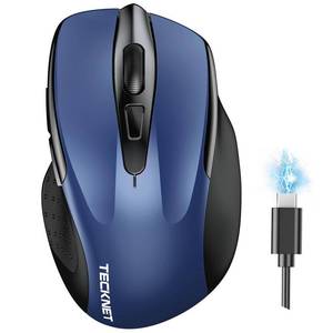 lot 10098 image: TECKNET Wireless Mouse (BT5.03.0 & 2.4G) Rechargeable 4800 DPI Silent USB A & Bluetooth Mouse 6 Buttons, Wide Compatibility - Blue