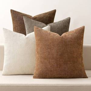 lot 10106 image: MIULEE Pack of 4 Fall Decorative Throw Pillow Covers 16x16 Inch Brown Chenille Textured Throw Pillows Boho Farmhouse Rustic Cushion Covers for Vintage Modern Home Decor Couch Sofa Bed Living Room