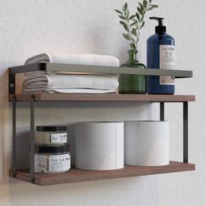lot 10126 image: RICHER HOUSE Dual-Level Guardrail Bathroom Shelves, Wood Floating Shelf Wall Mounted, Over Toilet Paper Storage Shelf for Bathroom Wall Decor, Bathroom Organizers and Kitchen Storage - Rustic Brown