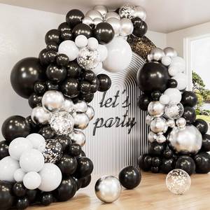 lot 10139 image: Black and Silver Balloons Garland Arch Kit,135 Pcs Graduation Balloons Kit��Metallic Silver Black White and Confetti Balloons for Graduation Decor��Birthday��Retirement��Wedding, Anniversary Supplie