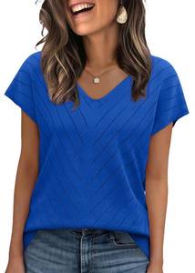 lot 10143 image: WIHOLL Short Sleeve Sweater for Women Trendy Womens Tops 2026 Summer V Neck T Shirts Cap Sleeve Beach Fashion Travel Outfits Vacation Clothes Ladies Tops Dressy Casual Lightweight Sweaters Blue M