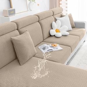 lot 10148 image: Smiry Waterproof Couch Cushion Covers, Stretch Jacquard Sectional Couch Covers, L Shape Chaise Lounge Sofa Slipcover, Washable Elastic Furniture Protector for Pets, Kid (Chaise Cover, Camel)