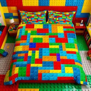 lot 10162 image: Watercolor Building Blocks Kids Duvet Cover Set Twin Size,Colorful Bricks Toddler Bedding Set,Boys Girls Adults Room Decor,Geometric Patchwork Comforter Cover,Fashion Chic Quilt Cover,1 Pillowcase