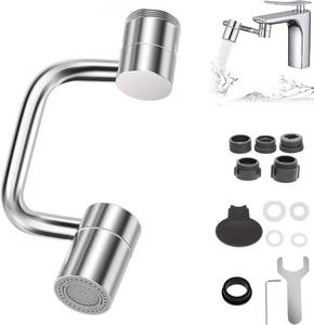 lot 10171 image: Universal Sink Faucet 1440° Rotatable Faucet Aerator Extension, U Shaped Faucet Extender, 360° Rotating Faucet Extender for Bathroom SinkKitchen, Sink Faucet Extender, 2 Modes Adjustable(Silver)