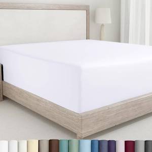lot 10173 image: California Design Den King Size Fitted Sheet White, 100% Cotton 400 Thread Count Sateen, Deep Pockets, Durable Fitted Sheet Only (King, White)