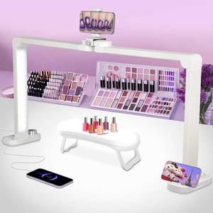 lot 11704 image: HITTI 456 LEDs Bright Nail Tech Lamp for Desk, 34 Inch Foldable Large Nail Arch Light with Phone Holder, Stepless Dimming & 3 Modes Half Moon Table Light for ManicureLash ExtensionTattooBeauty (Missing Light)