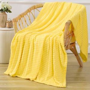 lot 11709 image: Puncuntex Yellow Throw Blanket 50�60,Super Soft Flannel Fleece Plush Cozy Blanket with 3D Jacquard Square Grid Design Luxury for Couch Sofa Chair