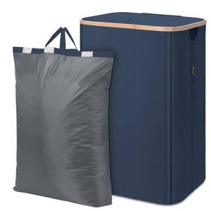 lot 12355 image: BALEINE Laundry Hamper with Lid, Tall Laundry Baskets with Bamboo Pull Handles, Large Laundry Bin with Internal Support (26 Gal100L, Blue)