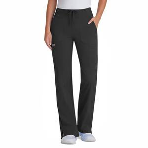lot 12372 image: QBK Yoga Scrub Pants Women - High Waist Straight Wide Leg Uniform Pants with Cargo Pocket, Anti-Wrinkle & Knit Yoga Waistband (Petite, Black, L)
