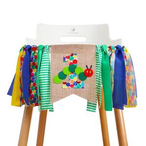 lot 12375 image: Hungry Caterpillar 1st Birthday High Chair Banner - Fruit theme decorations, fruit banners, kindergarten decorations, one year old party background, photo props