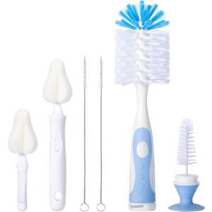 lot 12376 image: CAREBABYMORE Baby Bottle Brush Set with Nipple Cleaner and Suction, 10.2 Cleaning Brush and 6.5 Sponge Bottle Brush with A Replacement Brush Head and Two 6.7 Straw Brushes, Pack of 5 (Blue)