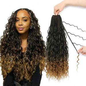 lot 12382 image: Boho Crochet Braids Close To Human Hair Pure Protein Silk Fiber 18 Inch Pre looped Goddess Box Braids with Three Soft Curls 9 Pack Bohemian Braids Crochet Hair for Black Women(T27,18Inch)
