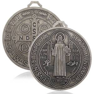 lot 12385 image: Landical 2 Pcs Extra Large 5 Inch St Benedict Medal Wall Decor �� Catholic Protection Cross for Home Door, Vintage Saint Benedict Religious Art(Silver)