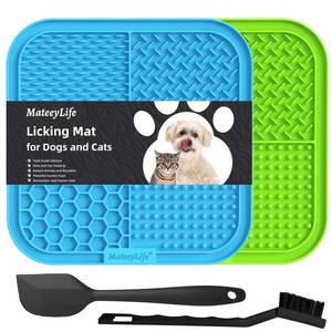 lot 12387 image: MateeyLife 2PCS Large Lick Mat for Dogs and Cats, Licking Mats for Dog Anxiety Relief, Cat Peanut Butter Lick Pad for Boredom Reducer, Dog Treat Mat Perfect for Bathing Grooming Blue&Green