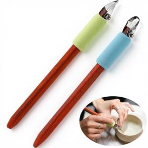 lot 12389 image: Leriton 2 Pack Pottery Carving Tool Set 6in Sculpture Carving Scraper Tool Pottery Modelling Shape for Tea Cup Mug Vase Leather Hard Clay Cutters with Wooden Handle for Ceramic Sculpture Craft