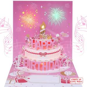 lot 12392 image: DTESL Musical Birthday Cards with Light and Music, Blowable, 3D Birthday Popup Cards for Men & Women�� Plays Hit Song HAPPY Birthday (pink)