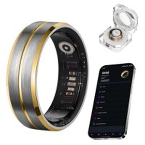 lot 12398 image: AMOVAN Smart Ring for Women Men, Tungsten Steel Fitness Tracker Ring with Sleep Monitoring, Heart Rate, Step Counting, IP68 Waterproof for iPhone and Android, No Subscription Fee (Black-Gold,#10) (No Case)