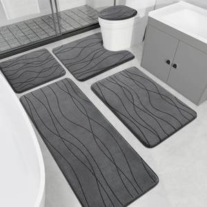 lot 13084 image: YIHOUSE Memory Foam Grey Bathroom Rug Sets 5 Piece, Ultra Absorbent Bath Mat for Bathroom - Non-Slip Machine Washable & Dry Quickly, 5 Piece Bathroom Mat Set, Dark Grey