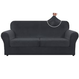 lot 13094 image: ZNSAYOTX Oversized Velvet 3 Piece Couch Cover with 2 Extra Large Seat Cushion Covers Stretch Sofa Cover for 2 Cushion Couch Thick Soft Loveseat Sofa Slipcover (Black),72-92(2 Cushions)