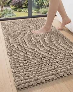 lot 13096 image: DEXI Bathroom Rugs 24x43, Non Slip Washable Bath Mat, Luxury Chenille Super Absorbent Ultra Thick Bathmats for Shower Floor, Plush Fluffy Shaggy Carpet for Tub, Beige