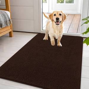 lot 13099 image: OLANLY Dog Door Mat for Muddy Paws 44x32, Absorbs Moisture and Dirt, Absorbent Non-Slip Washable Doormat, Quick Dry Chenille Mud Mat for Dogs, Entry Indoor Entryway Carpet for Inside Floor, Brown
