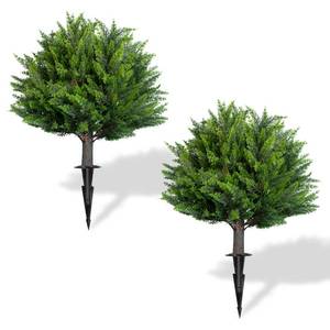 lot 13100 image: Set of 2 �� 24 Premium Faux Cypress Topiary Bushes �� Artificial Plants Indoor & Outdoor �� Front Porch Decor, Porch, and Patio �� UV-Resistant, Lifelike Evergreen Look