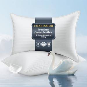 lot 13101 image: COZSINOOR Goose Feather Pillows Queen Size Set of 2 - Hotel Down Bed Pillow for Sleeping, Soft 600 TC Cotton Cover, Fluffy Support Surround Fill Down Alternative for Back, Stomach, Side Sleepers