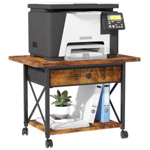 lot 13104 image: EasyCom 23.6 x 15.7 Under Desk Printer Stand with Storage Drawer, 2-Tier Shelf Desktop Printer Table for Desk with Wheels, Large Rolling Cart for Home Office Fits 3D Printer Scanner Rustic Brown