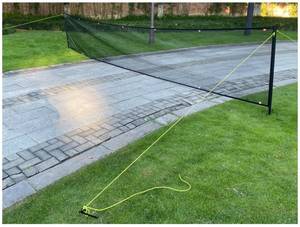 lot 13105 image: Driveway Net for Kids Safety, 20FT Driveway Ball Stopper Net with Reflective Strips, Outdoor Yard Driveway Barrier for Kids & Pets, (20 Ft Wide 40 Inch Tall)