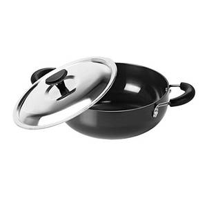 lot 13108 image: G & D Kadai Deep Fry Pan Kadhai Hard Anodised with Stainless Steel Lid All Purpose Pan Aluminium Round Bottom Deep Fry Pan Kadai Stir Multipurpose Pan Wok Skillet Diameter 9.5 Inch