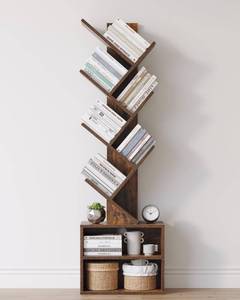 lot 13111 image: SUNMORY 6 Tier Tree Bookshelf, Small Bookcase with Storage Cabinet, Modern Tall Narrow Bookshelves Organizer, Floor Standing Book Shelf for BedroomLiving RoomHome OfficeCorner, Rustic Brown