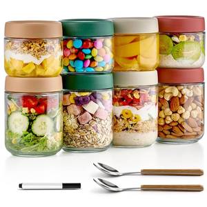 lot 13117 image: Qipecedm 8 Pack Overnight Oats Containers with Lids, Large & Small Glass Mason Jars 16oz & 10 oz, Breakfast Oatmeal Container to Go, Salad Meal Prep Jars for Food Storage, Mush Chia Seed Pudding Jars