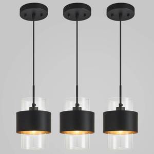 lot 13118 image: LBSQJ Modern Black Pendant Lighting Indoor Kitchen Island Pendant Light Glass Shade Ceiling Light Fixtures for Bedroom Dining Room Living Room(3-Pack)