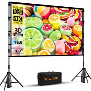 lot 13123 image: TOWOND Projector Screen with Stand, 100 inch Outdoor Projector Screen Portable Indoor Projection Screen 169 4K Rear Front Movie Screen with Carry Bag for Home Backyard Theater 100 inch