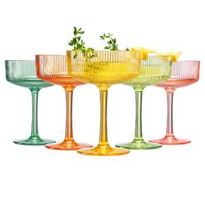 lot 14220 image: Khen Shatterproof Acrylic Ribbed Vintage Art Deco Martini, Champagne & Cocktail Spring & Summer Bright Pastel Colors Plastic Coupe Glasses  5 Set  8oz Ripple Classic Indoor & Outdoor, European Style