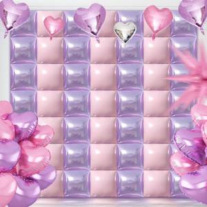 lot 14228 image: 50PCS Pink and Purple Square Foil Balloon Wal Backdrop with Reusable DIY Mylar Double Side Balloons Garland Tunnel Arch Kit for Anniversary Bachelorette Game Engagement Halloween Party Decor